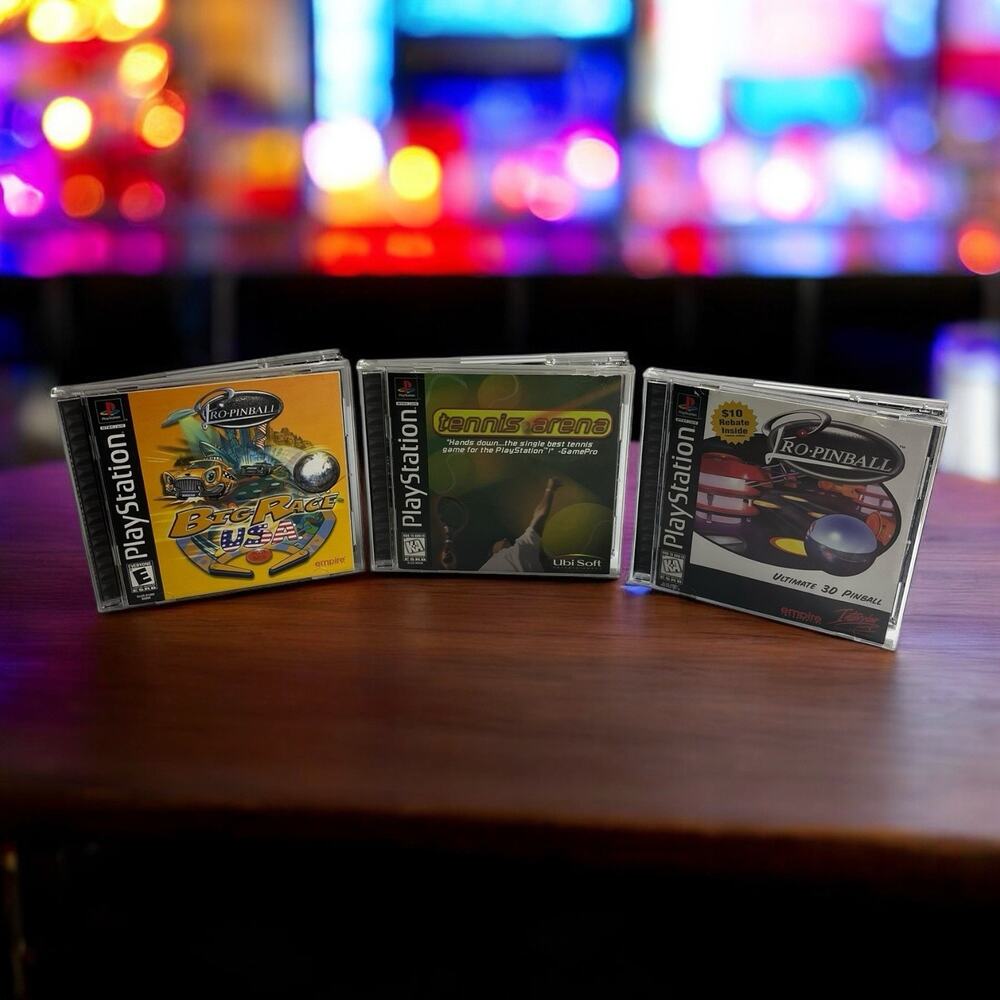PlayStation 1 PS1 Pro Pinball Big Race 3D Tennis Arena Game CIB‎ Bundle Lot 3
